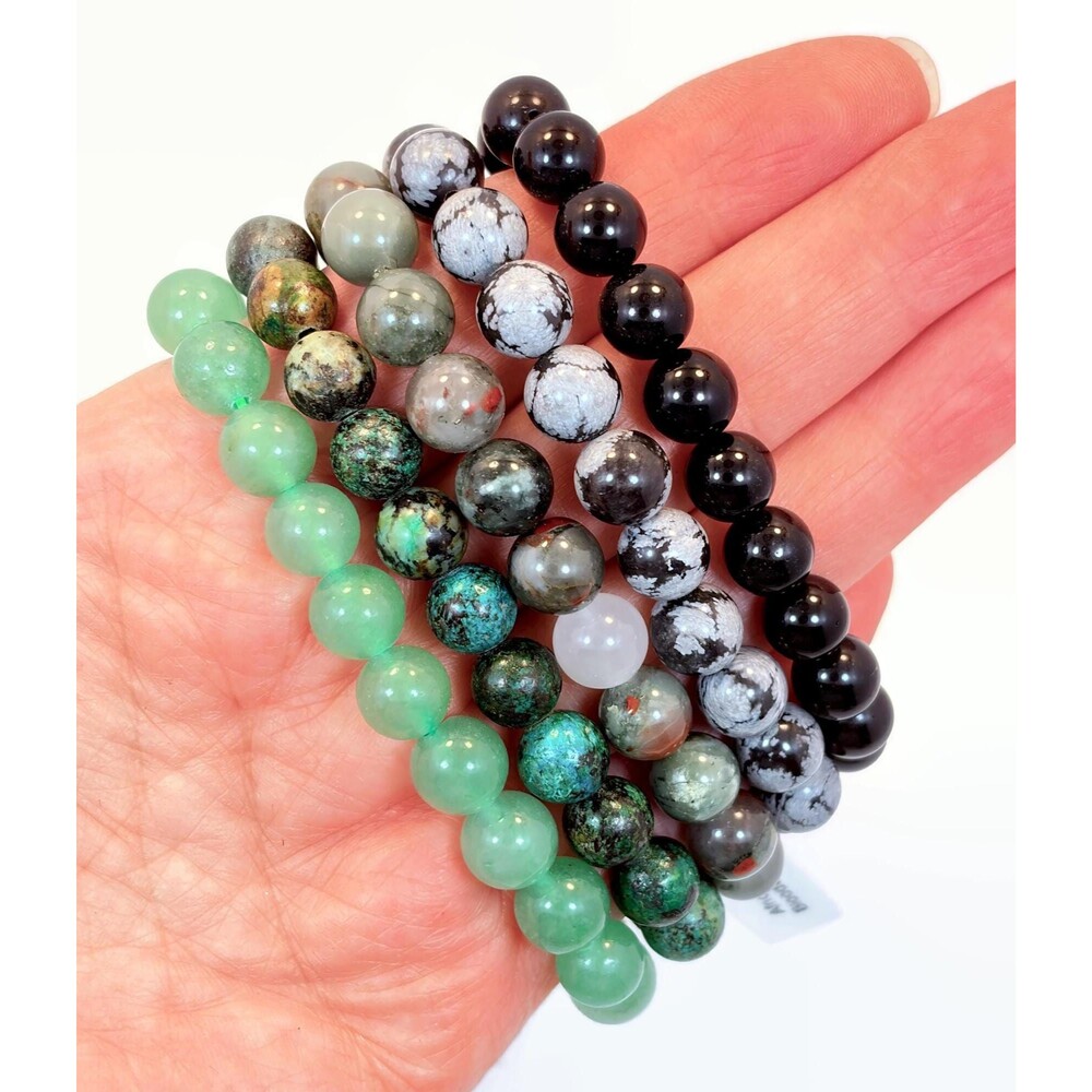 Bracelet Lot, Beaded, Stone, Set of 5, Stretch, Jade, Bloodstone, Black Onyx